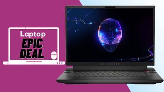 Alienware m16 gaming laptop against purple and blue background